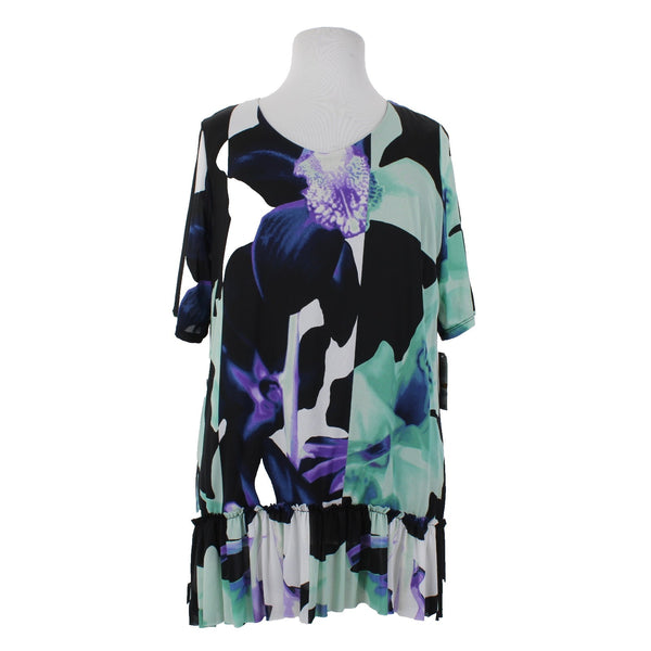 Style Co Top NEW $60 Sz 3X Black Mint Multi Color Floral Ruffles 100% Nylon Top