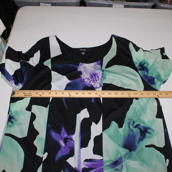 Style Co Top NEW $60 Sz 3X Black Mint Multi Color Floral Ruffles 100% Nylon Top