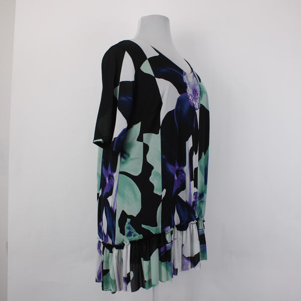 Style Co Top NEW $60 Sz 3X Black Mint Multi Color Floral Ruffles 100% Nylon Top