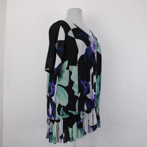 Style Co Top NEW $60 Sz 3X Black Mint Multi Color Floral Ruffles 100% Nylon Top