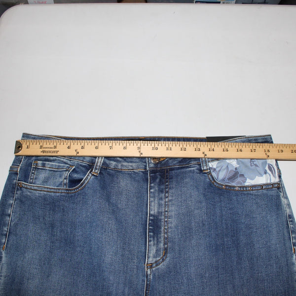 Joseph Ribkoff NEW Sz 18 Pantacourt 18 x 26 Denim White Floral Cotton Slim Crop