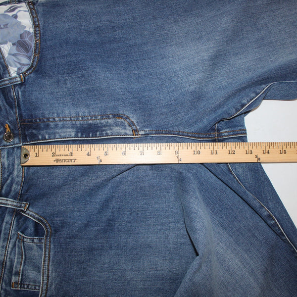Joseph Ribkoff NEW Sz 18 Pantacourt 18 x 26 Denim White Floral Cotton Slim Crop