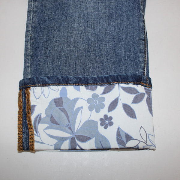 Joseph Ribkoff NEW Sz 18 Pantacourt 18 x 26 Denim White Floral Cotton Slim Crop