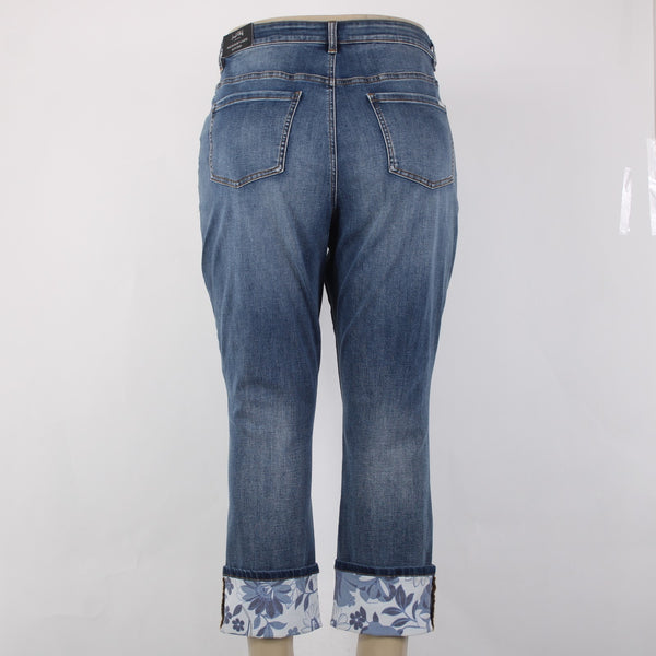 Joseph Ribkoff NEW Sz 18 Pantacourt 18 x 26 Denim White Floral Cotton Slim Crop