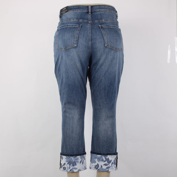 Joseph Ribkoff NEW Sz 18 Pantacourt 18 x 26 Denim White Floral Cotton Slim Crop