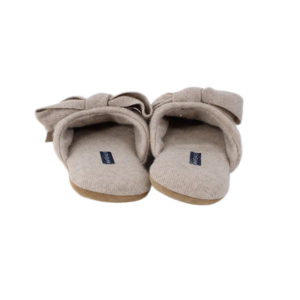 Margaux Slippers Sz S Tan Gray Heather Bow Cashmere Upper Leather Sole Slippers