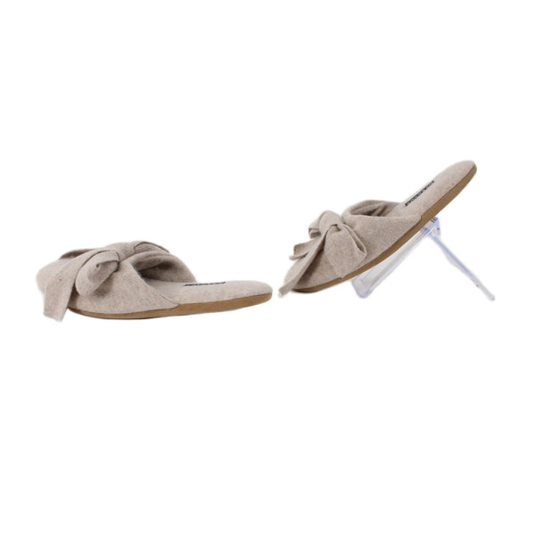 Margaux Slippers Sz S Tan Gray Heather Bow Cashmere Upper Leather Sole Slippers