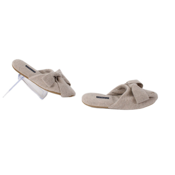 Margaux Slippers Sz S Tan Gray Heather Bow Cashmere Upper Leather Sole Slippers