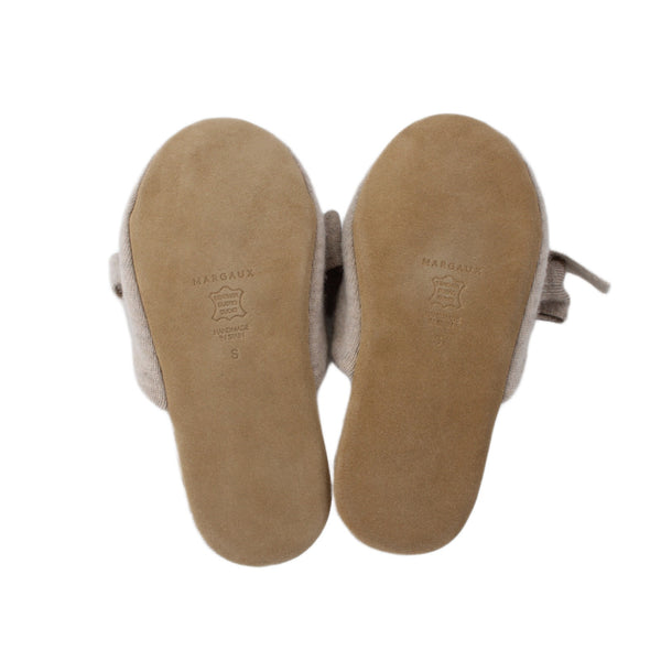 Margaux Slippers Sz S Tan Gray Heather Bow Cashmere Upper Leather Sole Slippers