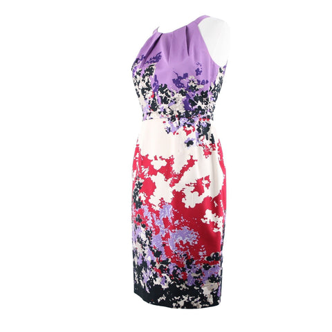 Elie Tahari Sz 2 Purple Red Multicolor Floral Lined Cotton Elastane Dress