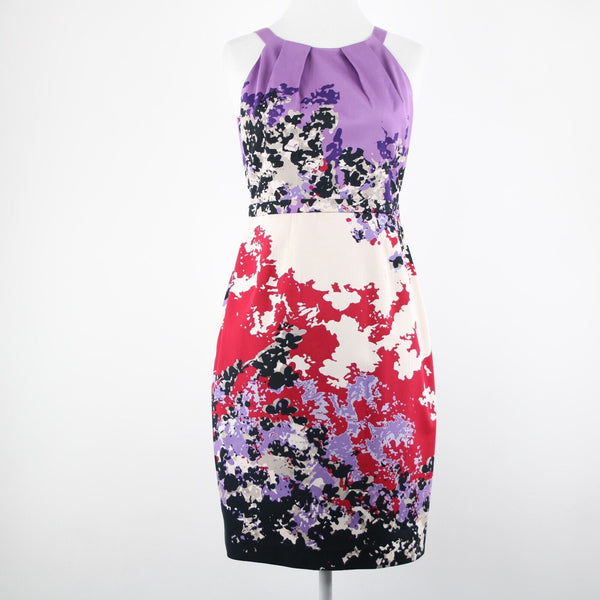 Elie Tahari Sz 2 Purple Red Multicolor Floral Lined Cotton Elastane Dress