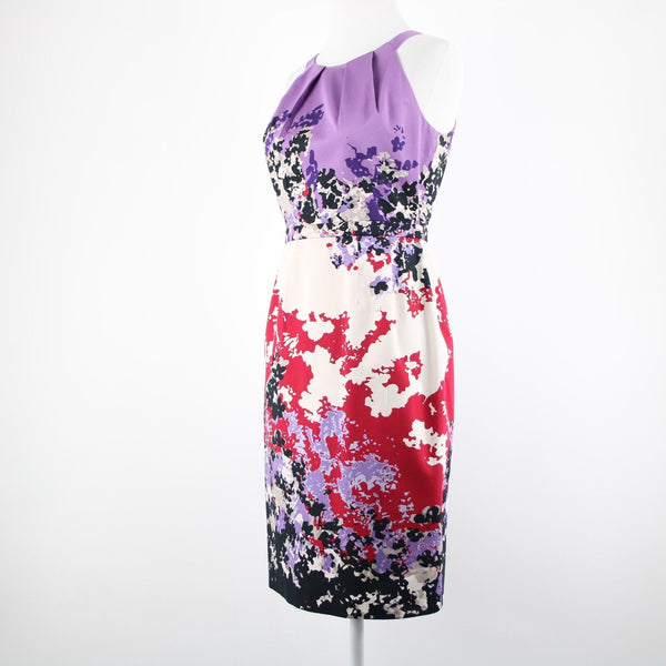 Elie Tahari Sz 2 Purple Red Multicolor Floral Lined Cotton Elastane Dress