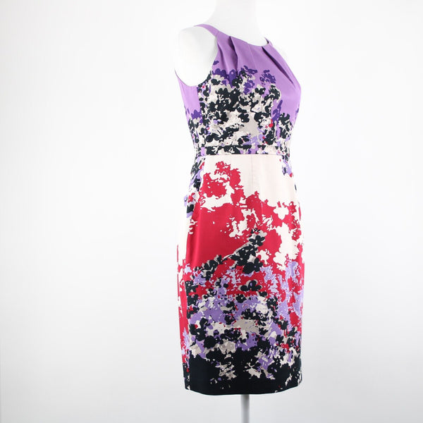 Elie Tahari Sz 2 Purple Red Multicolor Floral Lined Cotton Elastane Dress