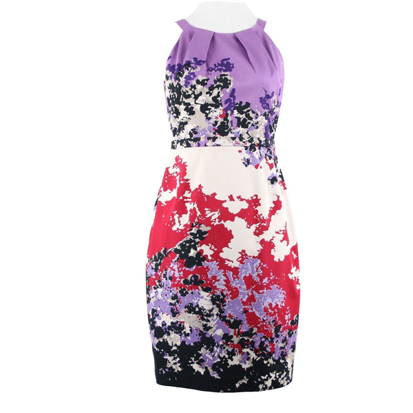 Elie Tahari Sz 2 Purple Red Multicolor Floral Lined Cotton Elastane Dress