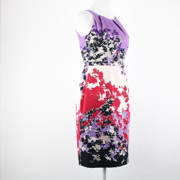 Elie Tahari Sz 2 Purple Red Multicolor Floral Lined Cotton Elastane Dress