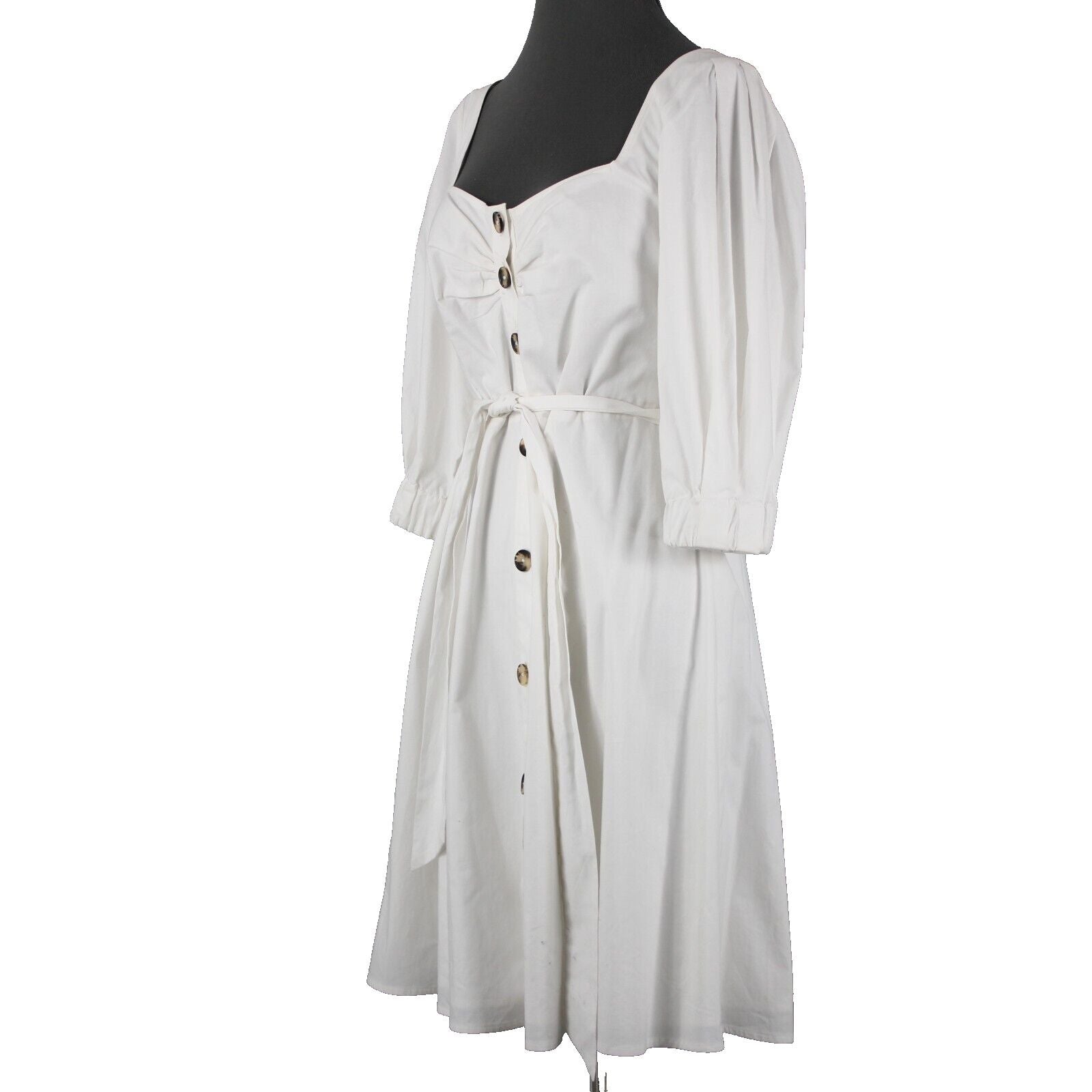 LPA Sz S Ivory White Belted Sweetheart Scoop Neck Button Front Shirt Dress