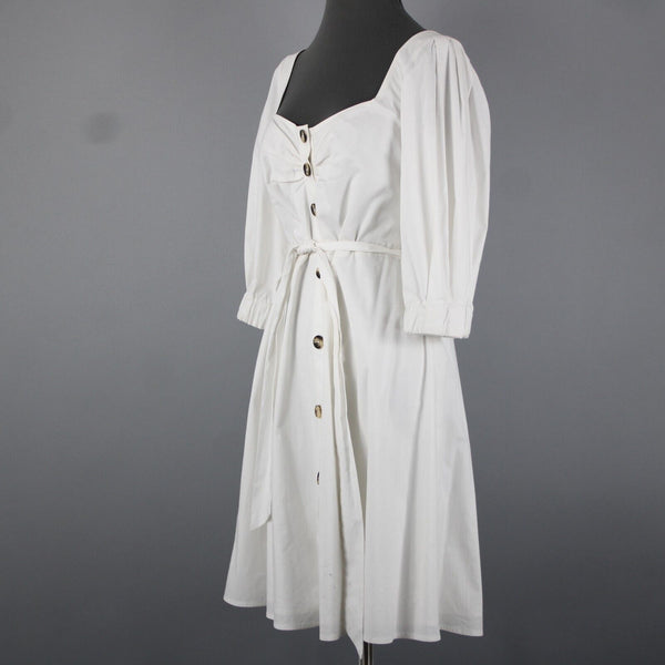 LPA Sz S Ivory White Belted Sweetheart Scoop Neck Button Front Shirt Dress