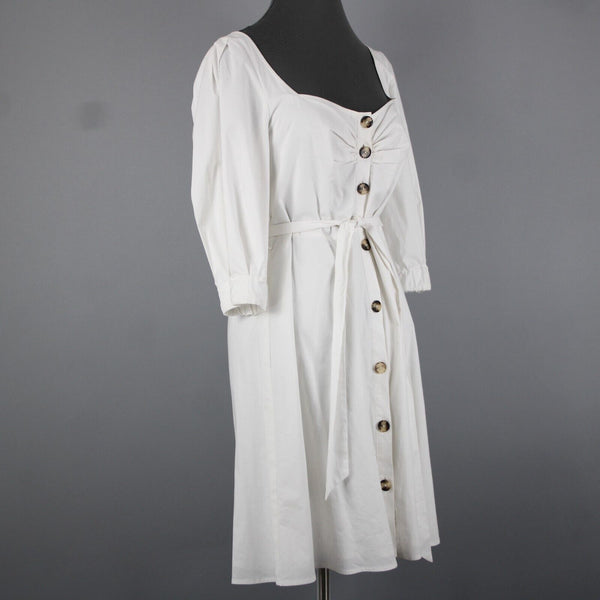 LPA Sz S Ivory White Belted Sweetheart Scoop Neck Button Front Shirt Dress