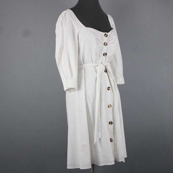 LPA Sz S Ivory White Belted Sweetheart Scoop Neck Button Front Shirt Dress