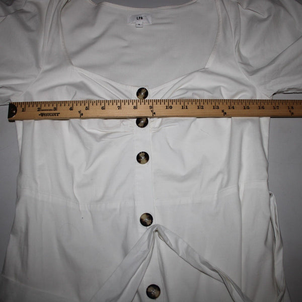 LPA Sz S Ivory White Belted Sweetheart Scoop Neck Button Front Shirt Dress