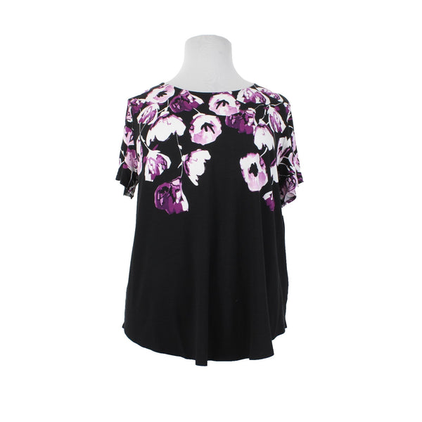 Alfani Top NEW $50 Sz 3X Black White Purple Floral Rayon Spandex Top