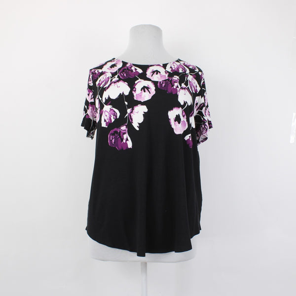 Alfani Top NEW $50 Sz 3X Black White Purple Floral Rayon Spandex Top