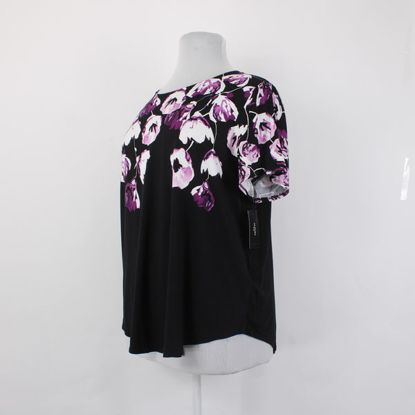 Alfani Top NEW $50 Sz 3X Black White Purple Floral Rayon Spandex Top