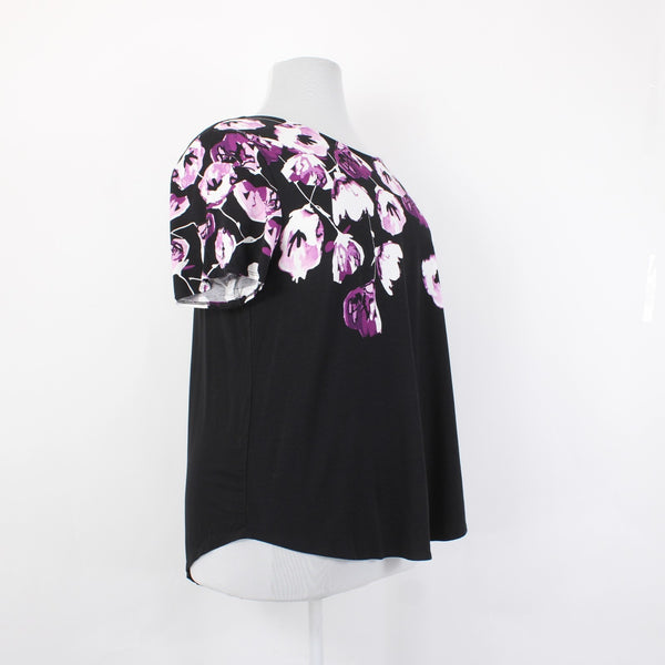 Alfani Top NEW $50 Sz 3X Black White Purple Floral Rayon Spandex Top