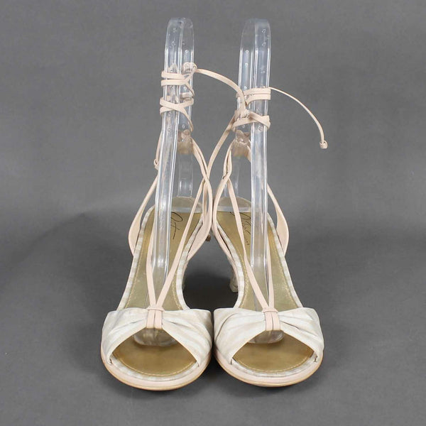 Arturo Chiang Kara Sz 8.5 Tan Pink Leather Strappy 2.5" Wedge Heels