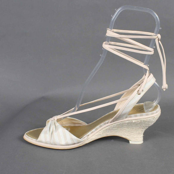 Arturo Chiang Kara Sz 8.5 Tan Pink Leather Strappy 2.5" Wedge Heels