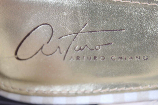 Arturo Chiang Kara Sz 8.5 Tan Pink Leather Strappy 2.5" Wedge Heels