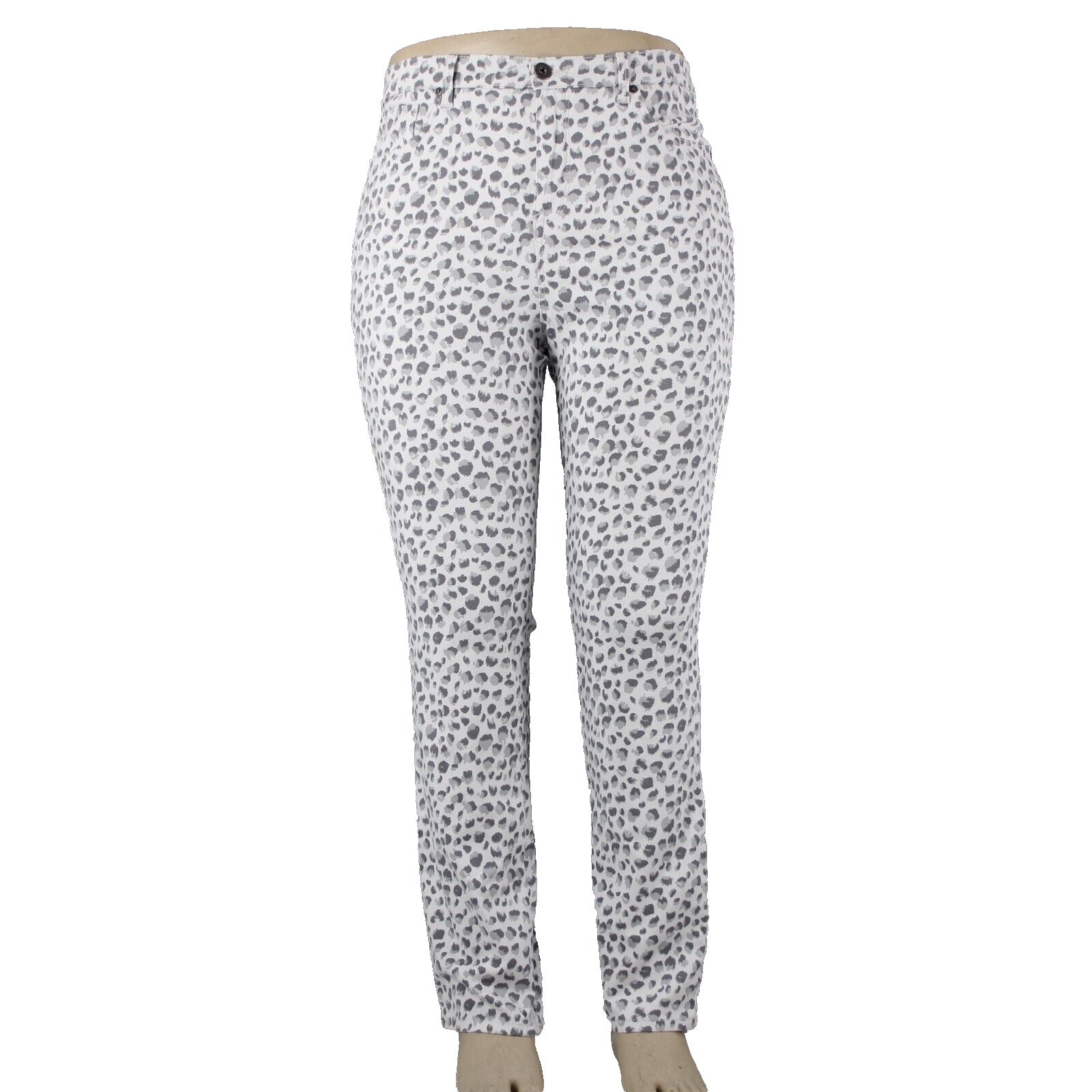 Style Co NEW $49 Sz 14 x 30 Gray White Animal Prnt Mid Rise Straight Cotton Pant