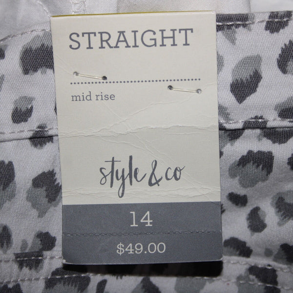 Style Co NEW $49 Sz 14 x 30 Gray White Animal Prnt Mid Rise Straight Cotton Pant