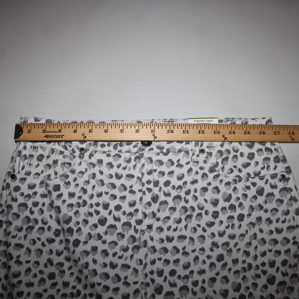Style Co NEW $49 Sz 14 x 30 Gray White Animal Prnt Mid Rise Straight Cotton Pant