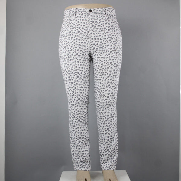 Style Co NEW $49 Sz 14 x 30 Gray White Animal Prnt Mid Rise Straight Cotton Pant