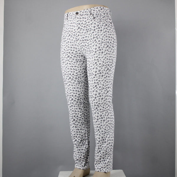 Style Co NEW $49 Sz 14 x 30 Gray White Animal Prnt Mid Rise Straight Cotton Pant
