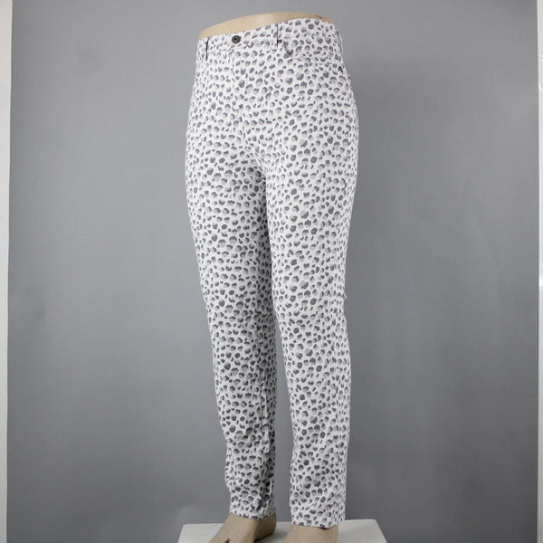 Style Co NEW $49 Sz 14 x 30 Gray White Animal Prnt Mid Rise Straight Cotton Pant