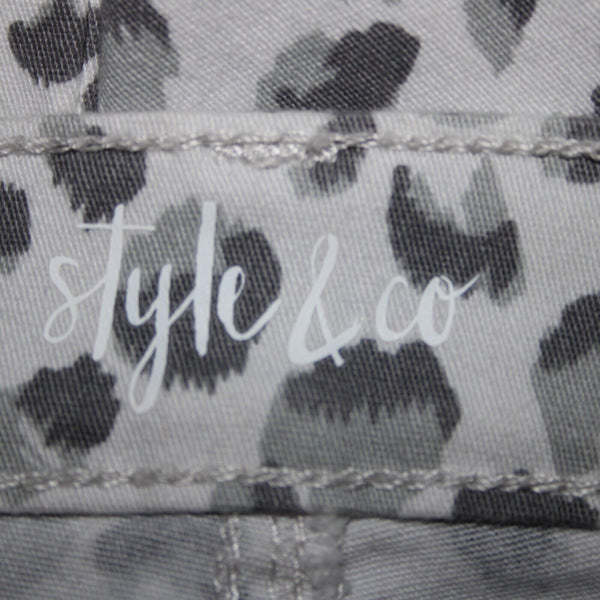 Style Co NEW $49 Sz 14 x 30 Gray White Animal Prnt Mid Rise Straight Cotton Pant