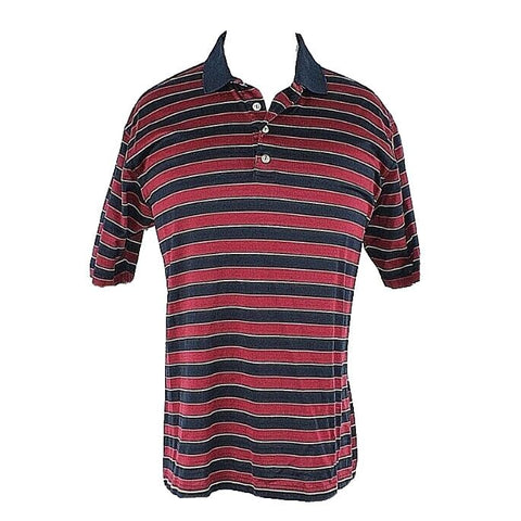 Ancona Sz XXL Navy Burgundy Multi Striped SS Egyptian 100% Cotton Shirt