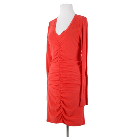 Sundry Sz 2 Red Pleated Long Sleeve Layered Runched Cotton Spandex Dress
