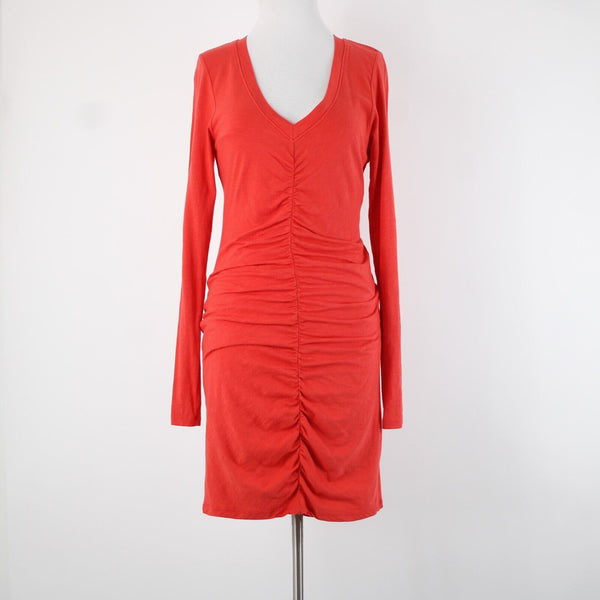 Sundry Sz 2 Red Pleated Long Sleeve Layered Runched Cotton Spandex Dress