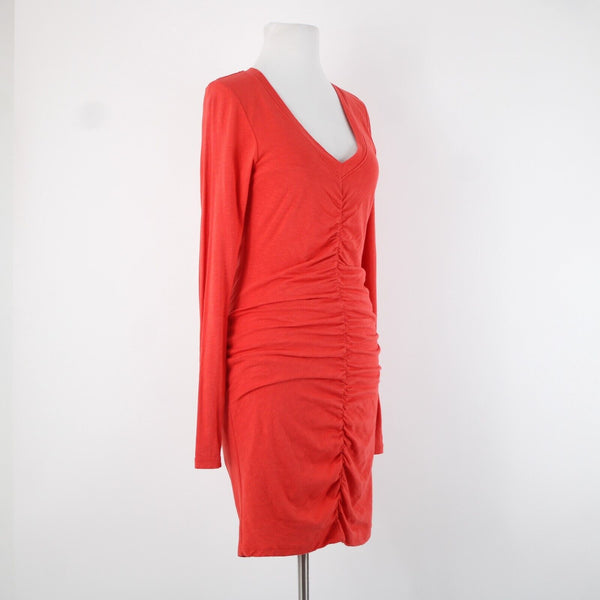 Sundry Sz 2 Red Pleated Long Sleeve Layered Runched Cotton Spandex Dress
