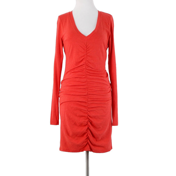 Sundry Sz 2 Red Pleated Long Sleeve Layered Runched Cotton Spandex Dress