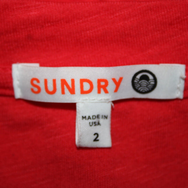 Sundry Sz 2 Red Pleated Long Sleeve Layered Runched Cotton Spandex Dress