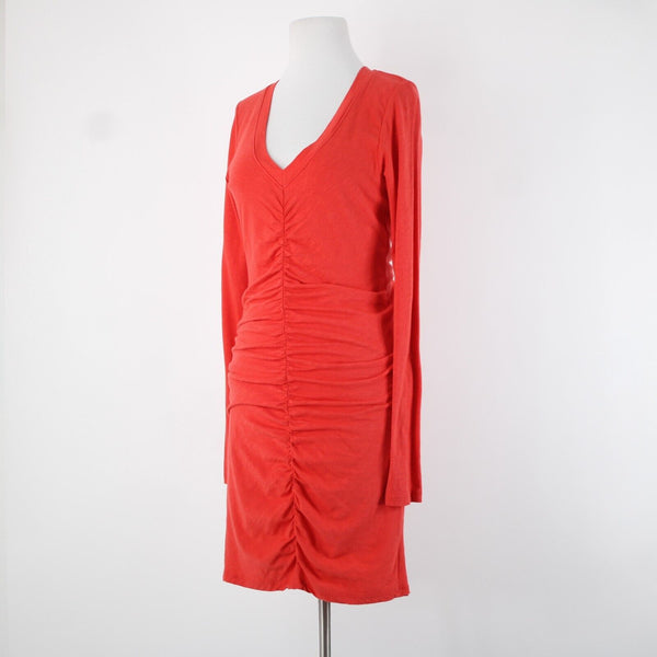 Sundry Sz 2 Red Pleated Long Sleeve Layered Runched Cotton Spandex Dress
