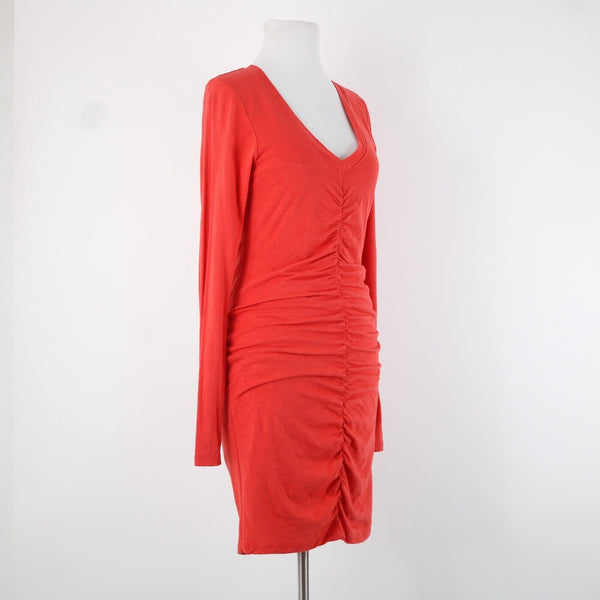 Sundry Sz 2 Red Pleated Long Sleeve Layered Runched Cotton Spandex Dress