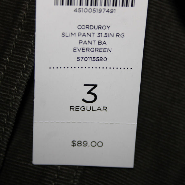 Chicos NEW $89 Sz 3 x 31 Evergreen Green Corduroy Slim Cotton Spandex Pant