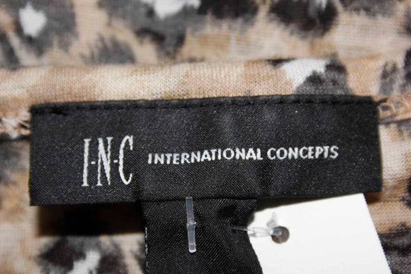 INC Sz M Black Tan Gray Animal Sleeveless Spangled Scoop Neck Side Ruch Top