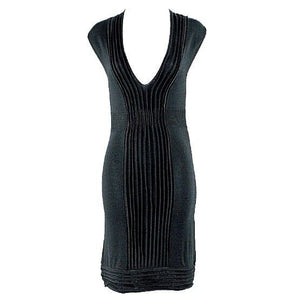 Max Studio NEW Sz S Black Textured Ribbed Waist Rayon Nylon Flat Knit Dress