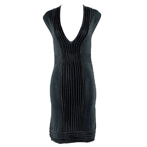 Max Studio NEW Sz S Black Textured Ribbed Waist Rayon Nylon Flat Knit Dress